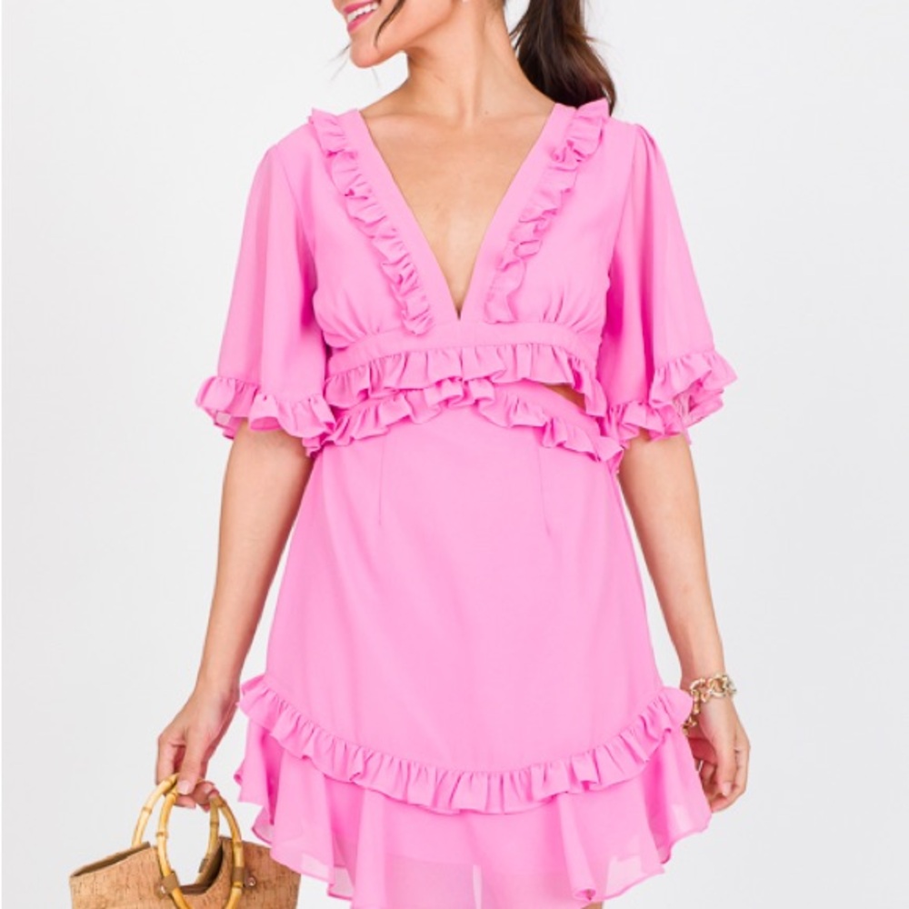 HYFVE Pink Ruffled Women's Dress